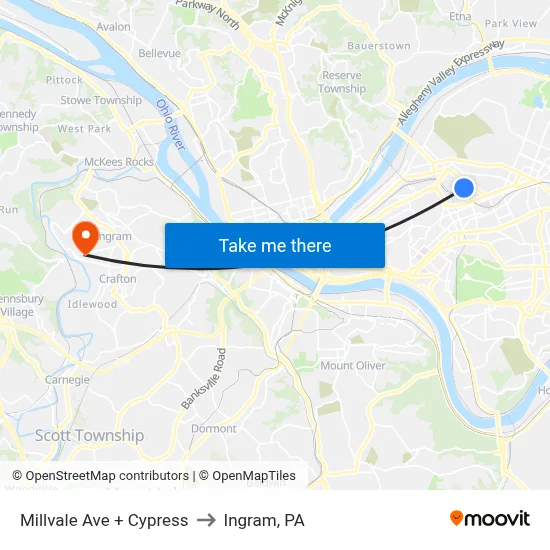 Millvale Ave + Cypress to Ingram, PA map