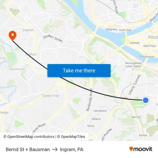 Bernd St + Bausman to Ingram, PA map