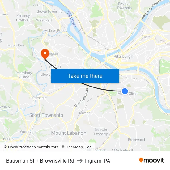 Bausman St + Brownsville Rd to Ingram, PA map