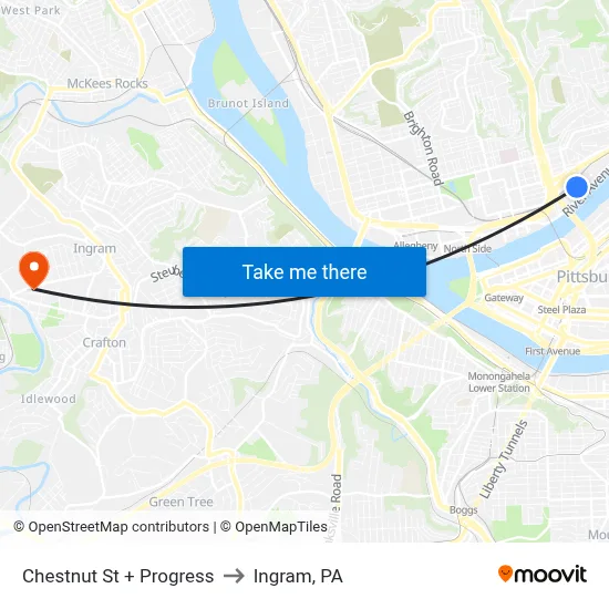 Chestnut St + Progress to Ingram, PA map