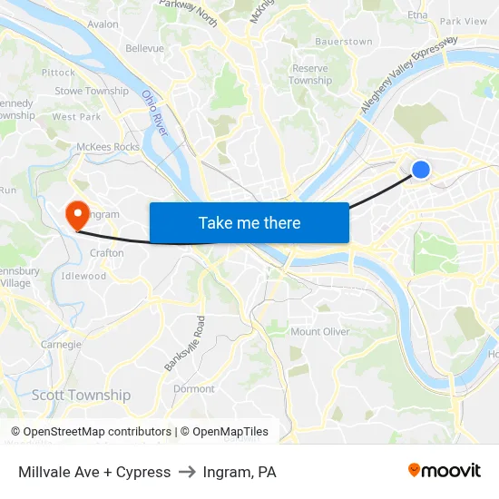 Millvale Ave + Cypress to Ingram, PA map