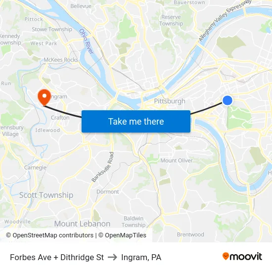 Forbes Ave + Dithridge St to Ingram, PA map