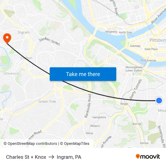 Charles St + Knox to Ingram, PA map