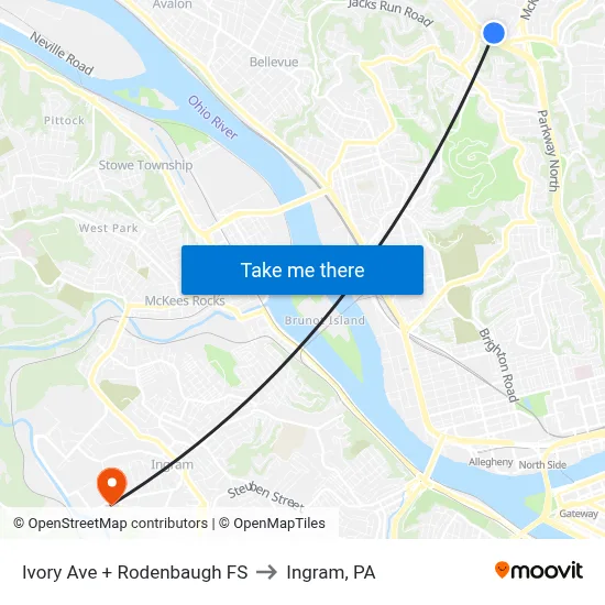 Ivory Ave + Rodenbaugh FS to Ingram, PA map