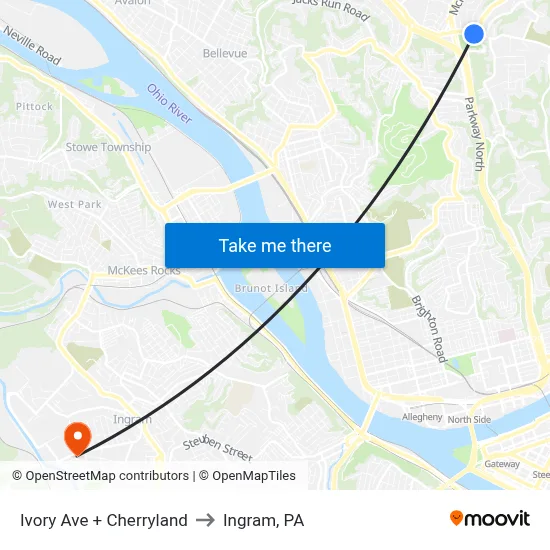 Ivory Ave + Cherryland to Ingram, PA map