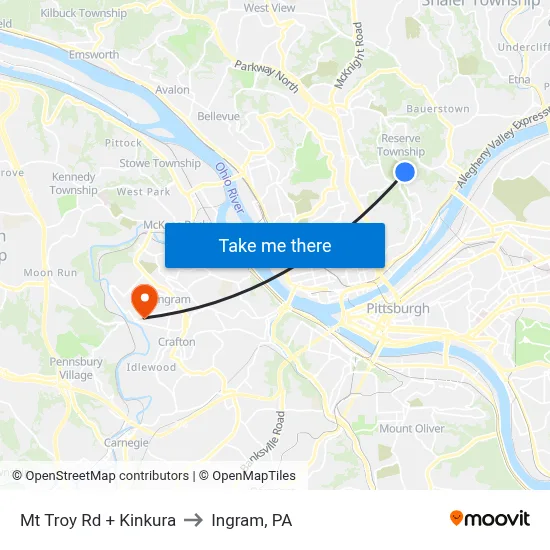 Mt Troy Rd + Kinkura to Ingram, PA map