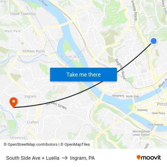 South Side Ave + Luella to Ingram, PA map