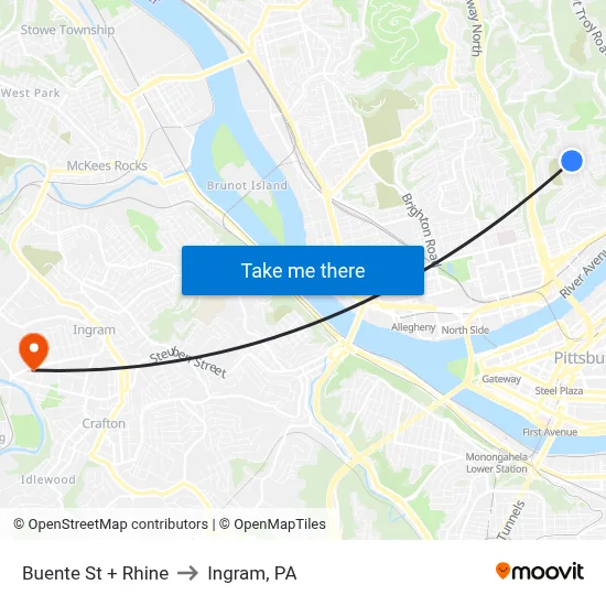 Buente St + Rhine to Ingram, PA map