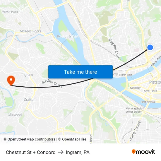 Chestnut St + Concord to Ingram, PA map