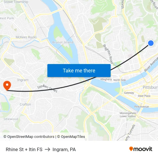 Rhine St + Itin FS to Ingram, PA map