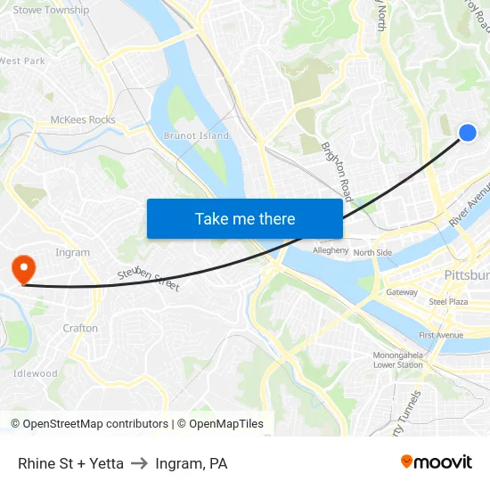 Rhine St + Yetta to Ingram, PA map