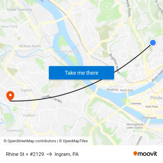 Rhine St + #2129 to Ingram, PA map