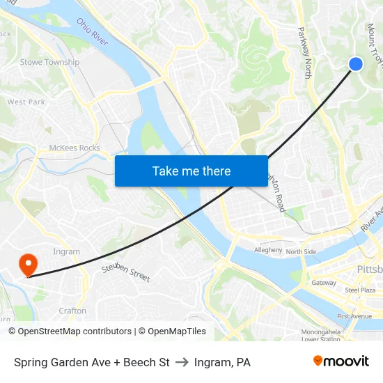 Spring Garden Ave + Beech St to Ingram, PA map