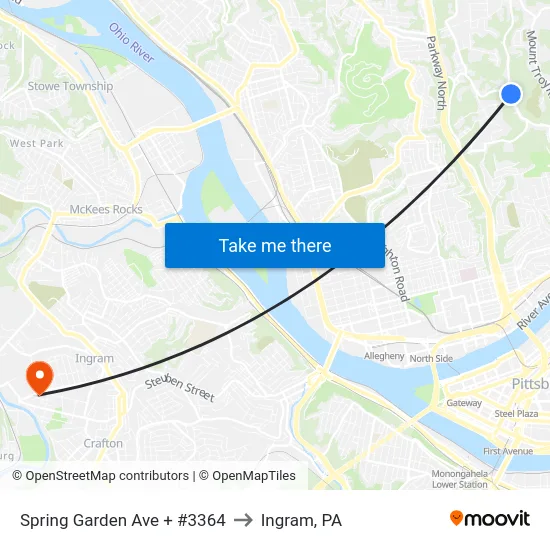 Spring Garden Ave + #3364 to Ingram, PA map
