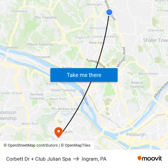 Corbett Dr + Club Julian Spa to Ingram, PA map