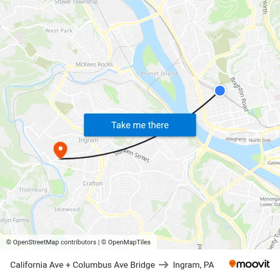 California Ave + Columbus Ave Bridge to Ingram, PA map