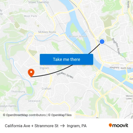 California Ave + Stranmore St to Ingram, PA map