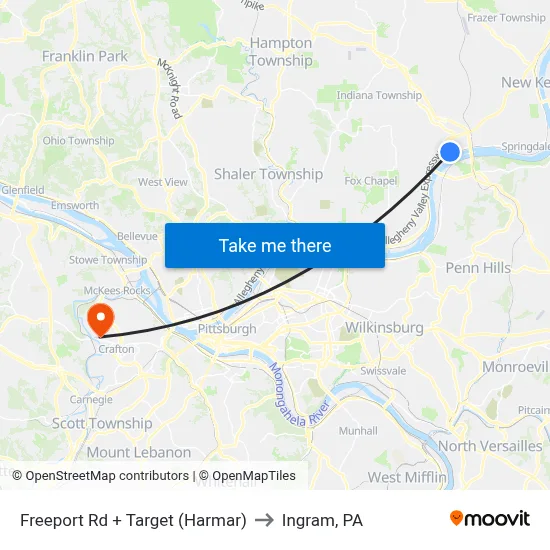 Freeport Rd + Target (Harmar) to Ingram, PA map