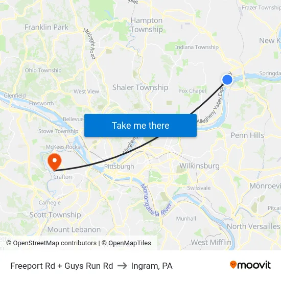 Freeport Rd + Guys Run Rd to Ingram, PA map