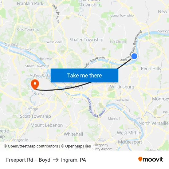 Freeport Rd + Boyd to Ingram, PA map