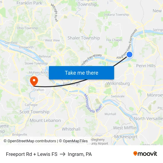 Freeport Rd + Lewis FS to Ingram, PA map