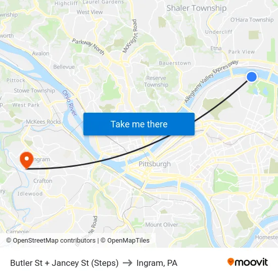 Butler St + Jancey St (Steps) to Ingram, PA map