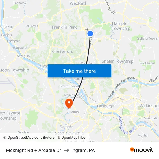 Mcknight Rd + Arcadia Dr to Ingram, PA map
