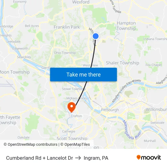 Cumberland Rd + Lancelot Dr to Ingram, PA map