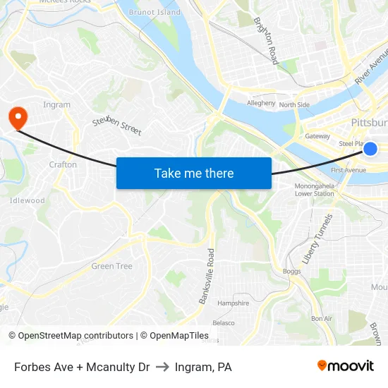 Forbes Ave + Mcanulty Dr to Ingram, PA map