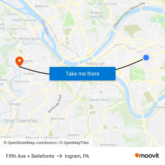 Fifth Ave + Bellefonte to Ingram, PA map