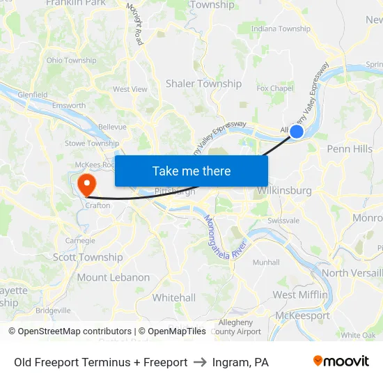 Old Freeport Terminus + Freeport to Ingram, PA map