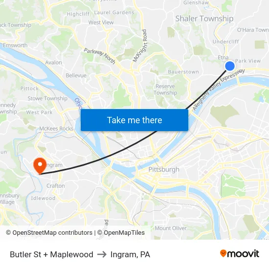 Butler St + Maplewood to Ingram, PA map