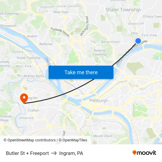 Butler St + Freeport to Ingram, PA map
