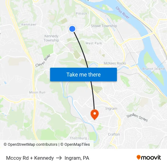 Mccoy Rd + Kennedy to Ingram, PA map