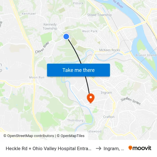 Heckle Rd + Ohio Valley Hospital Entrance to Ingram, PA map