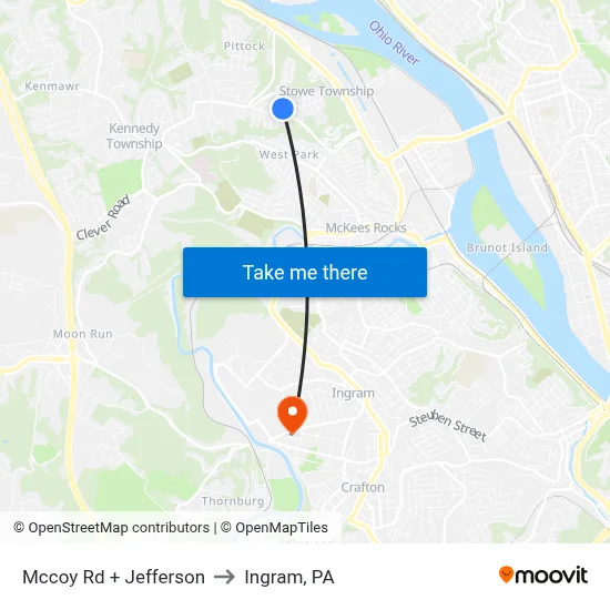 Mccoy Rd + Jefferson to Ingram, PA map