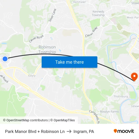 Park Manor Blvd + Robinson Ln to Ingram, PA map