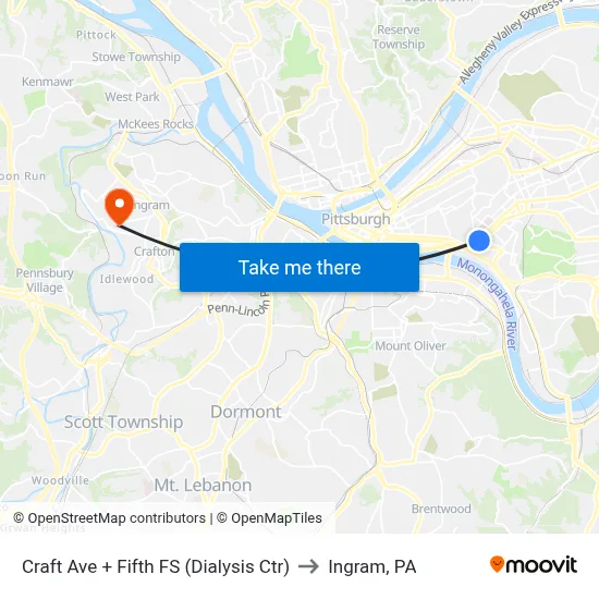 Craft Ave + Fifth FS (Dialysis Ctr) to Ingram, PA map