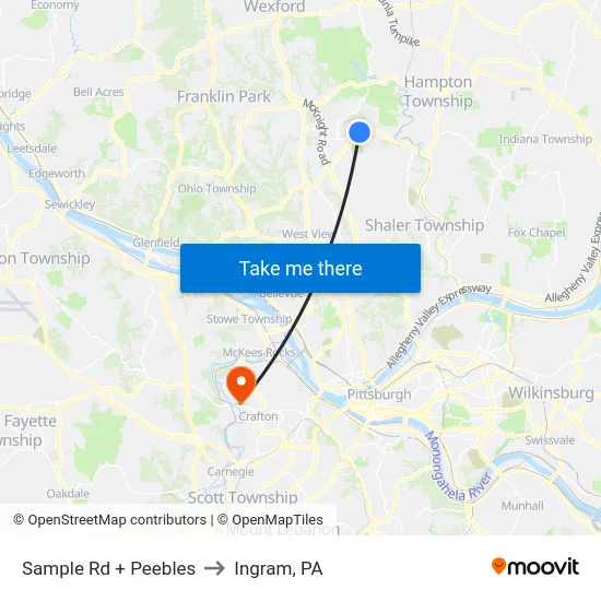 Sample Rd + Peebles to Ingram, PA map