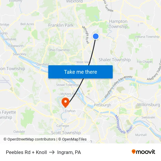 Peebles Rd + Knoll to Ingram, PA map