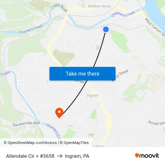 Allendale Cir + #3658 to Ingram, PA map