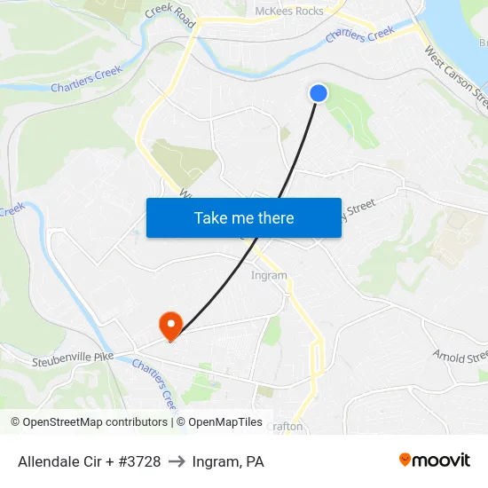 Allendale Cir + #3728 to Ingram, PA map