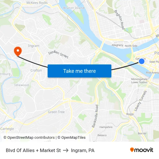 Blvd Of Allies + Market St to Ingram, PA map