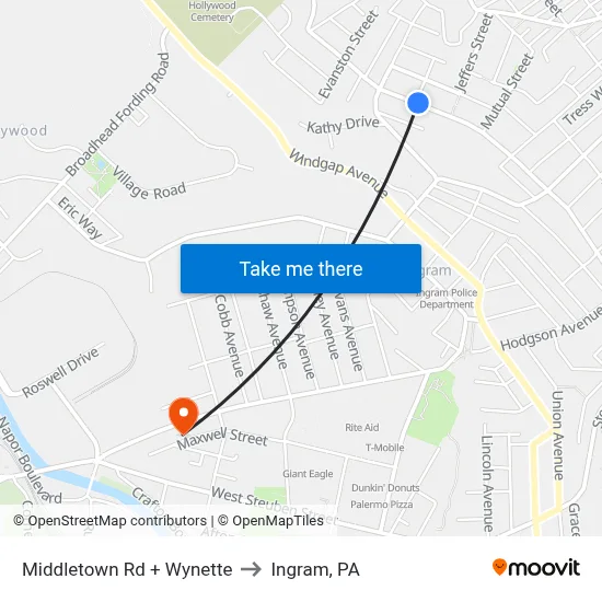 Middletown Rd + Wynette to Ingram, PA map
