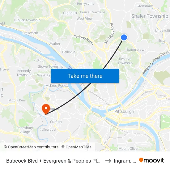 Babcock Blvd + Evergreen & Peoples Plank Rd to Ingram, PA map