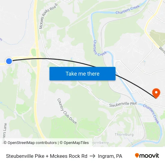 Steubenville Pike + Mckees Rock Rd to Ingram, PA map