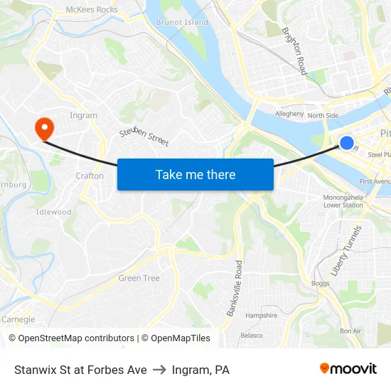 Stanwix St at Forbes Ave to Ingram, PA map