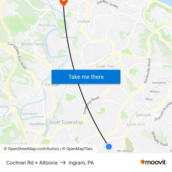 Cochran Rd + Altoona to Ingram, PA map