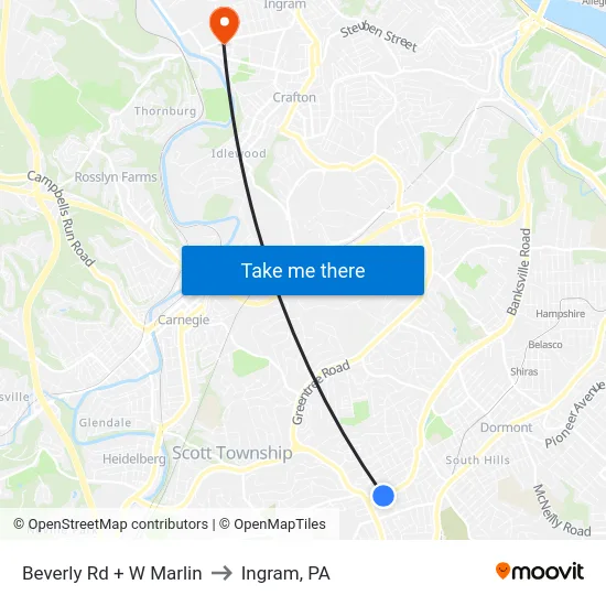 Beverly Rd + W Marlin to Ingram, PA map