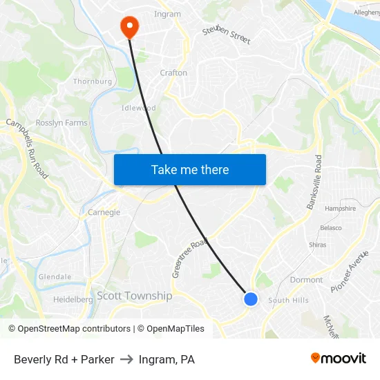 Beverly Rd + Parker to Ingram, PA map